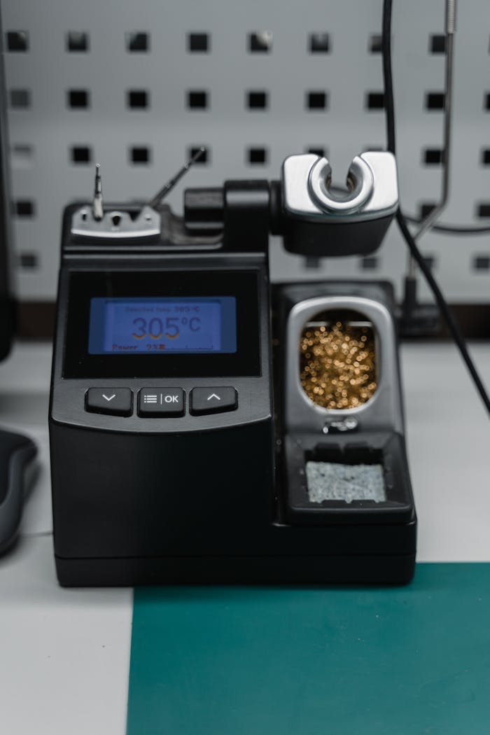 why-choose-us A digital soldering station with temperature display ready for precision electronic repair.